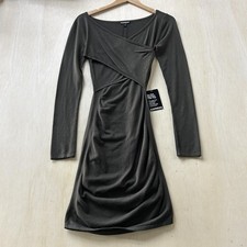 Express Dress Womens Sm Green Long Sleeve Scoop Neck Stretch Bodycon Wrap Short