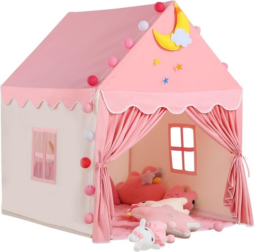 Tienda infantil con tapete y luces, casa de juegos rosa para niñas. - Bild 1 von 8