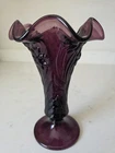 Vintage Fenton Glass Purple Amethyst Daffodil Ruffled Edge 7.5" Vase EUC