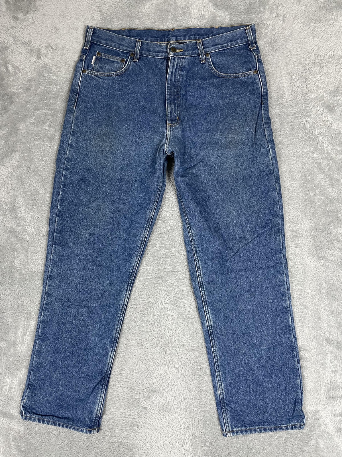 Carhartt Flannel Lined Jeans Mens 36x32* Blue Relaxed Fit B172 Plaid Lining Work