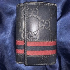 Authentic GUCCI GG Logo Monogram Black W/Red 5 Key Holder Case Made in Italy