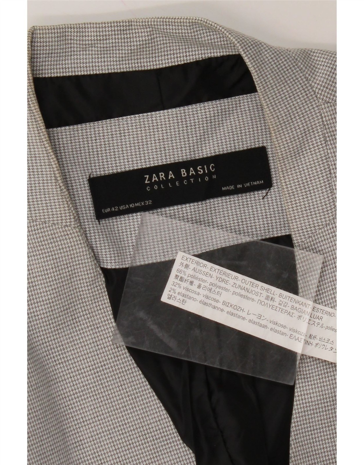ZARA Womens 1 Button Blazer Jacket EU 42 Large Grey Houndstooth Polyester BH05 thumbnail 4