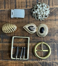 Vintage Lot Of Fashion Belt Buckles 6 Gold And Silver Tone Brass
