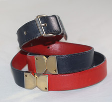 Vintage GUCCI belt red blue colorblock gold plated hardware Rare