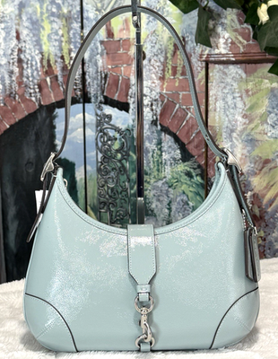 NWT COACH Hamptons Hobo Shoulder Bag CAN33 In LIGHT BLUE Crinkle