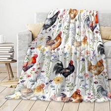 Plush Chicken Wildflowers Blanket for Couch Bed Sofa  40"x50" Farm Lover Dec...