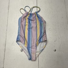 Angel Season Purple Stripe One-Piece Swimsuit Girls Size 7 Years NEW