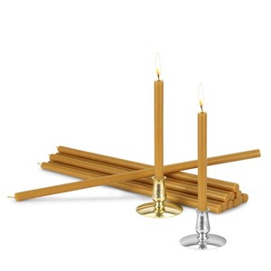 Set 2 Kerzenhalter + 200g Stabkerzen gelb Tropffrei L 29cm Bienenwachs 40111