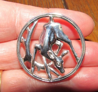 Danish Denmark Sterling Silber Hirsch Reh Rehkitz Bambi Waldtier Brosche Anstecknadel
