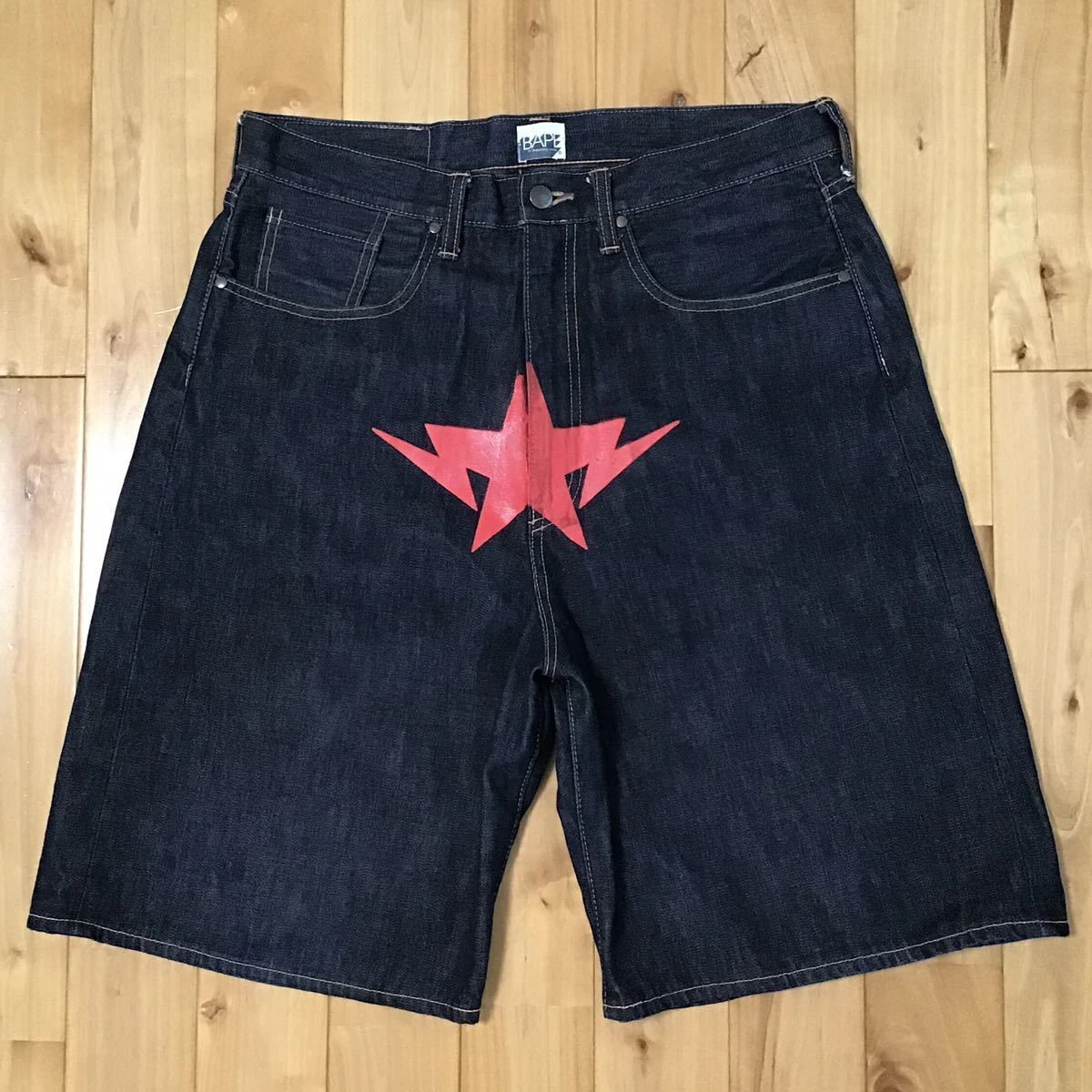 Red BAPE STA denim shorts BAPE STAR a bathing ape Size L | eBay