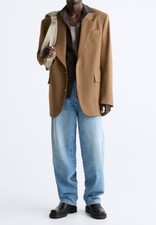 ZARA MEN WOOL BLEND JACKET TAUPE BROWN 6485/086 Sz 46