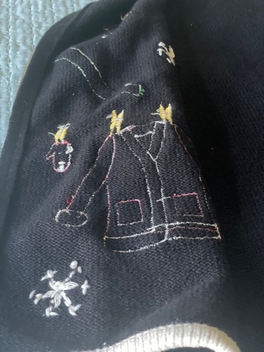 Vintage Ugly Christmas Sweater Weste Gr. L Holiday Zip Baumwolle Viskose schwarz - Bild 14 von 16