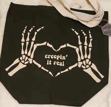 Boho Living Creepin It Real Halloween Skeleton Jumbo Reusable Canvas Tote Bag
