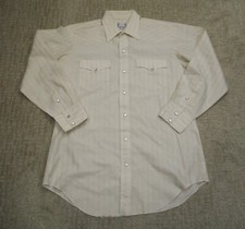 H Bar C Pearl Snap Shirt Men 16 33 Beige VTG Western Striped Long Sleeve Rodeo