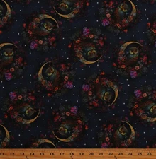 Cotton Owls Animals Birds Trees Night Sky Skies Fabric Print by Yard D650.30