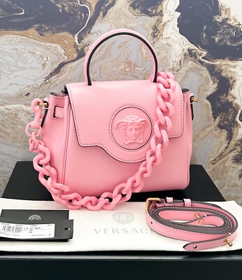 Versace Small La Medusa Grained Calfskin Baby Pink Bag