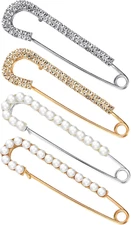 Women Brooch Pins Sweater Shawl Clips Faux Crystal Pearl Brooches Safety Pins Dr