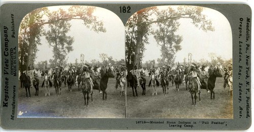 Mounted Sioux Indians in Full Feather Leave Camp Keystone Stereoview c1910 - Picture 2 of 5