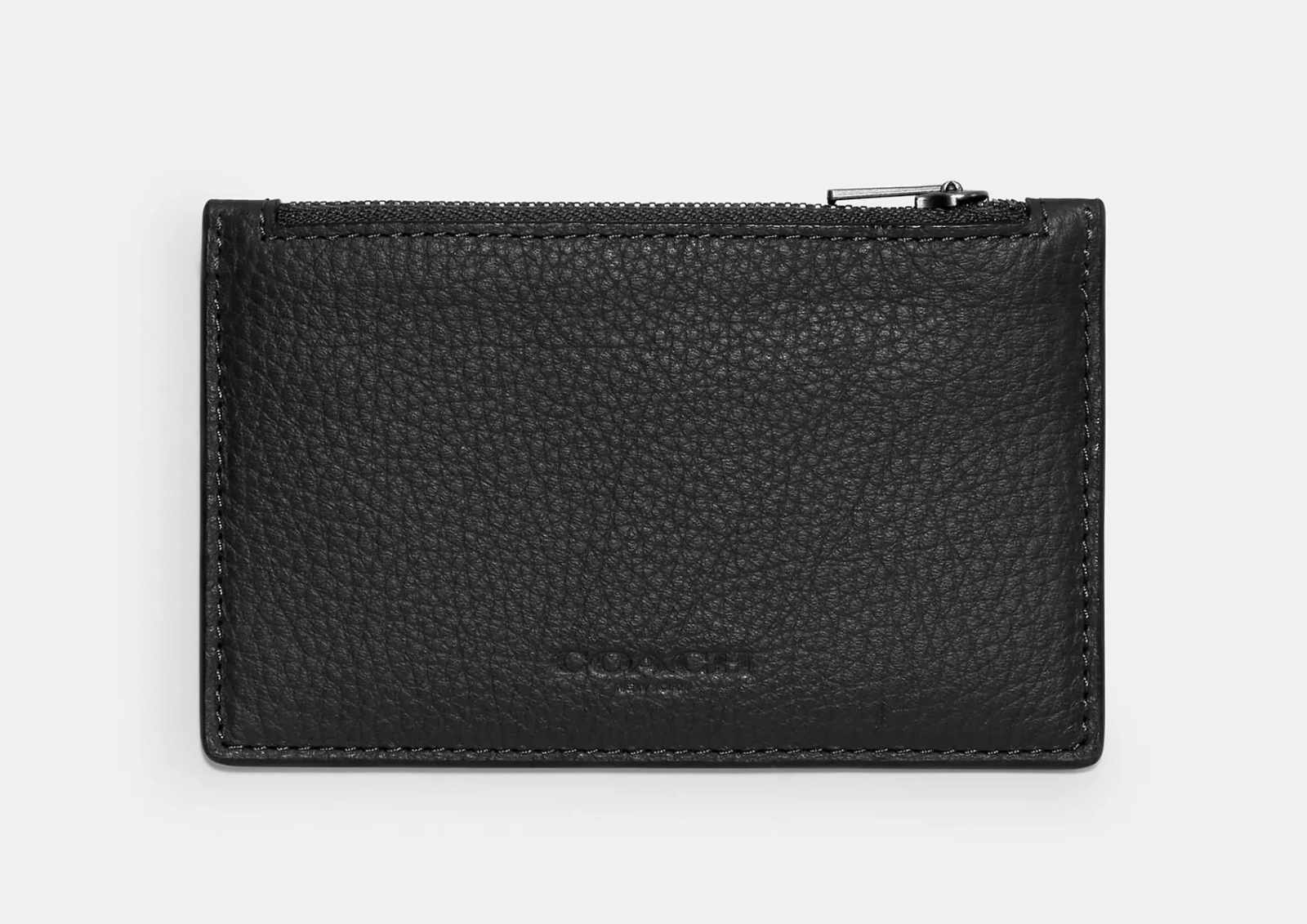 COACH Men's Zip Card Case Refined Pebbled Leather Wallet, C4280 (Black