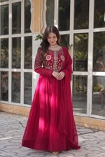 Stylish Faux Blooming Georgette Red Gown With Dupatta For Function Wear