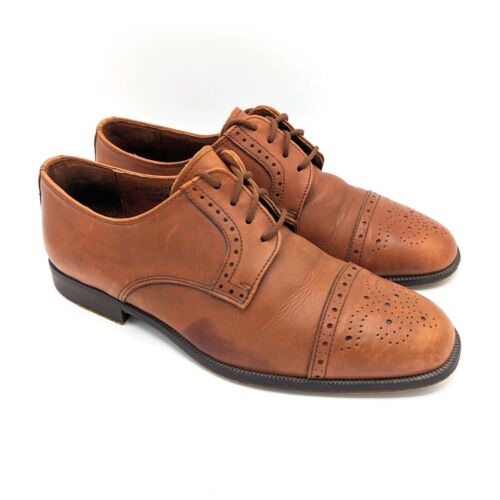 Men's Barrie Ltd Brogue Cap Tow Oxfords Caramel Brown Leather Size 8 (41) Italy - Picture 2 of 8