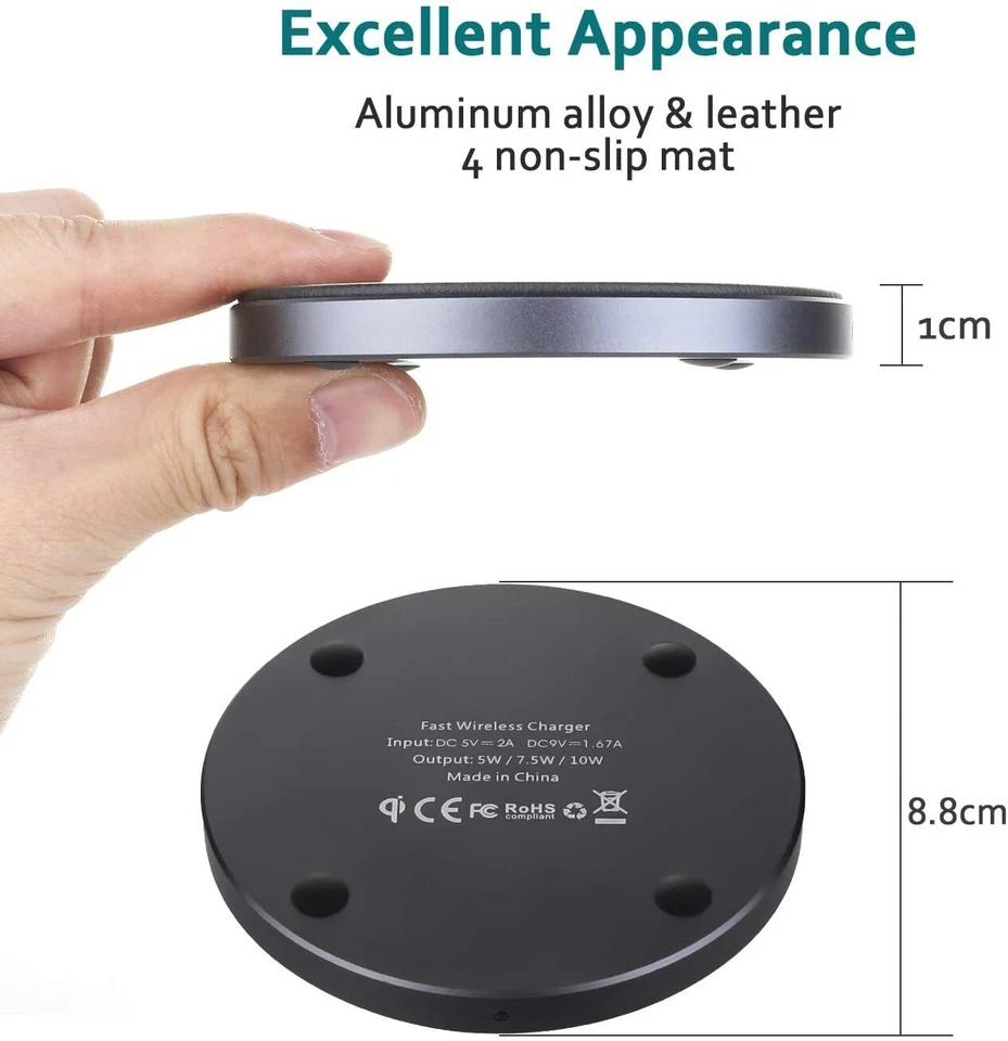 Leather Wireless Charger, 10W Aluminum Alloy Wireless Charging Pad Compatible wi - Image 3 of 4