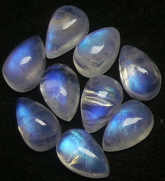 15 Pcs Natural Rainbow Moonstone 7x10 mm Pear Cabochon Loose Gemstone