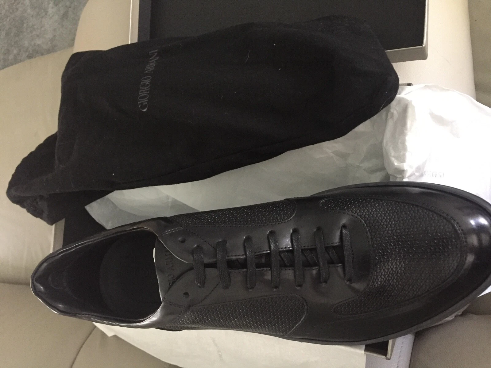 Giorgio Armani — Armani Men's Napier Textured Leather Sneakers - Men's Size 11 - New with Tags