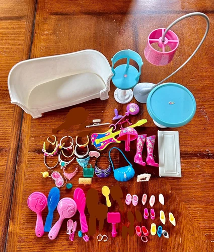 Lot Vintage Barbie doll furniture crowns purses brushes shoes music instruments!