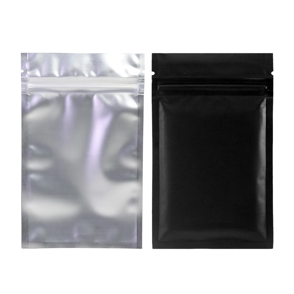 PRIMEPACKS Black & Frosted Clear Resealable Mylar Foil Zipper Seal Flat Pouch Storage Bags
