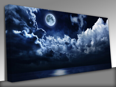 Vollmond am Nachthimmel Panorama Leinwand Wandbild Bild Druck