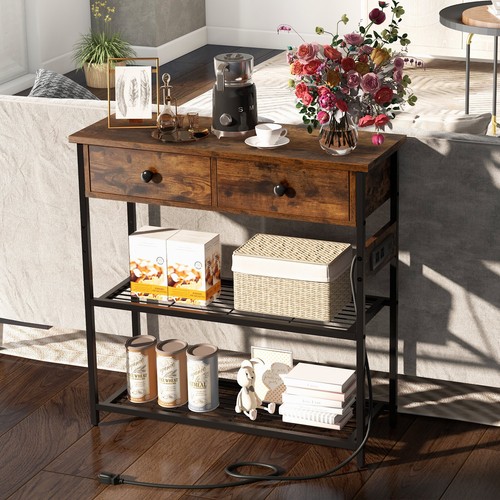 Giantex Entryway Table w/ Charging Station Narrow Console Table w/ 2 Drawers - Picture 2 of 9