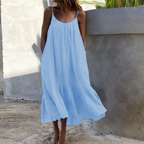 Womens Summer Solid Colors Sleeveless Long Maxi Dress Casual Holiday Sundress - Picture 18 of 18