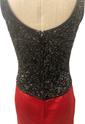 Elegant 1980's Bob Mackie Red Satin Black Sequined Evening Dress and Jacket Sz 6 - Picture 9 of 21