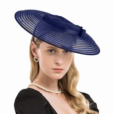 Navy Fascinators for Women Elegant Wide Brim Kentucky Derby Church Hat Summer
