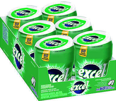 Excel Sugar-Free Gum, Spearmint, 6x60ct, 360 Pieces {Imported from Canada} - Afbeelding 1 van 5