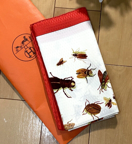 Hermes insect Pattern 100 Silk 90cm Scarf Orange red Brown 3485 EBay