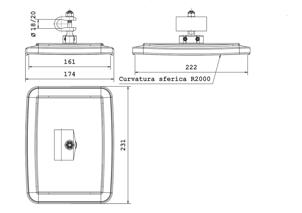 SPECCHIO RETROVISORE COPPA RICAMBIO CABINA TRATTORE CAMION FURGONE FIAT LANDINI - Immagine 2 di 4