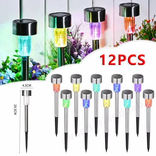 12 Pack Solar Power LED Stake Lights Patio Outdoor Garden Lawn Path Lamp Light
