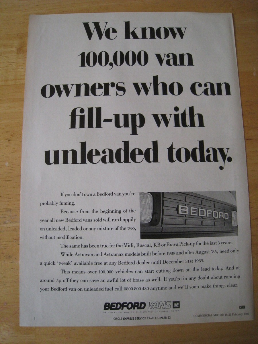 BEDFORD VANS FILL UP WITH UNLEADED PETROL ASTRAVAN ASTRAM 1989
