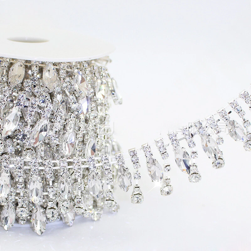 5 Yards Crystal Rhinestone Chain Trim Tassel Ribbon Applique DIY Accessories Sew - Image 2 of 4