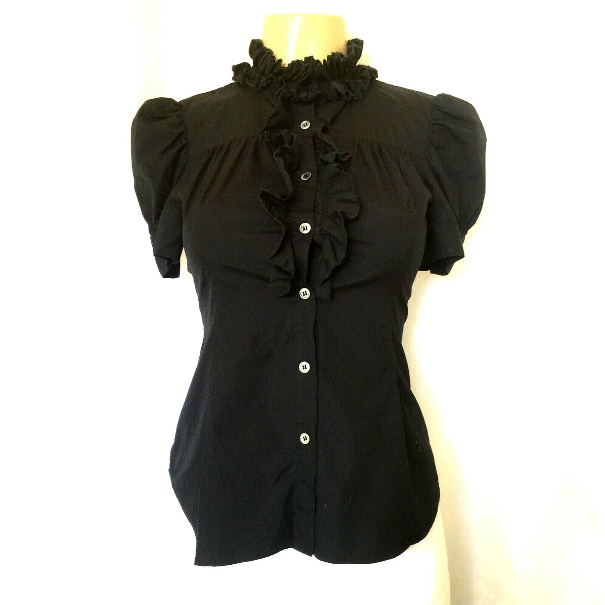 black ruffle button down shirt