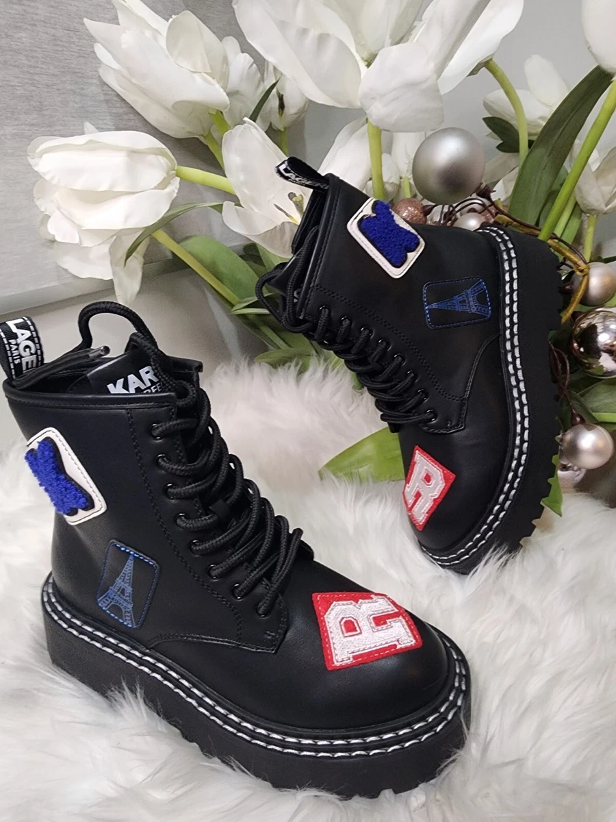 Karl Lagerfeld Motto Combat Boots With Special Patches And