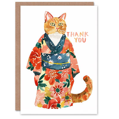 Orange Tabby Blumen Kimono Katzenliebhaber Aquarell Dankeskarte