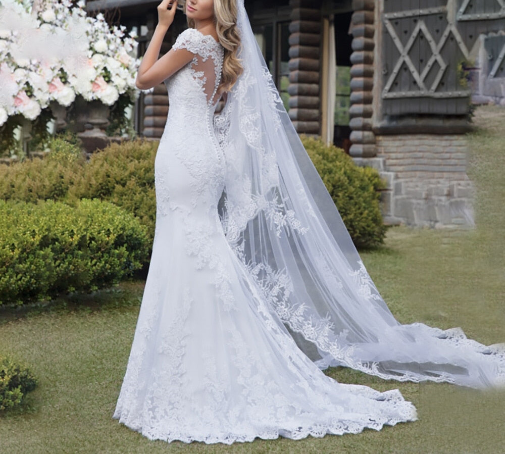 mermaid court train wedding dress Mermaid Vintage Beaded Lace Bridal Gown with Deep V Neck Court Train Wedding Dress AWD1802
