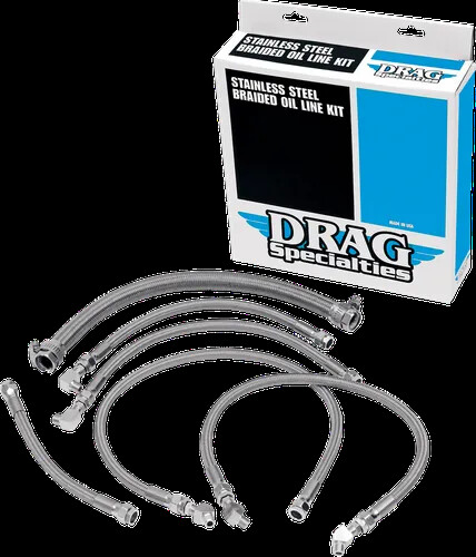 Drag Braided Stainless Steel Oil Hose 6 Line Kit Harley Softail Custom 90-92 - Afbeelding 1 van 3
