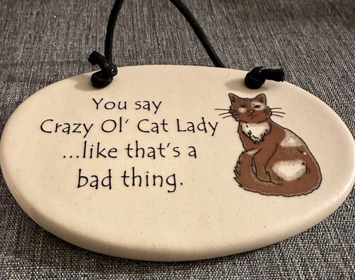 5 Inch Whimsical Ceramic Crazy Cat Lady Wall Hanging or Ornament Made By August