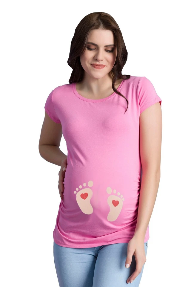 Umstandsmode T-Shirt Motiv Schwangerschaft Geschenk Fußabdrücke witzig Kurzarm  - Bild 4 von 4
