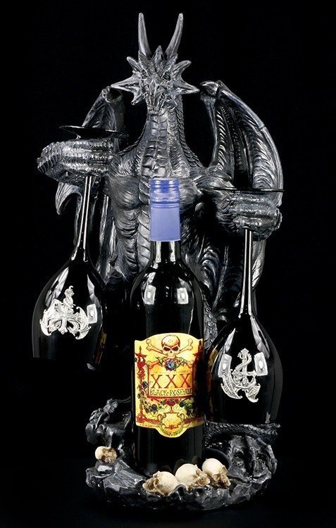 Drachen Butler für Flasche und Gläser - Deko Figur Gothic Wein Halter