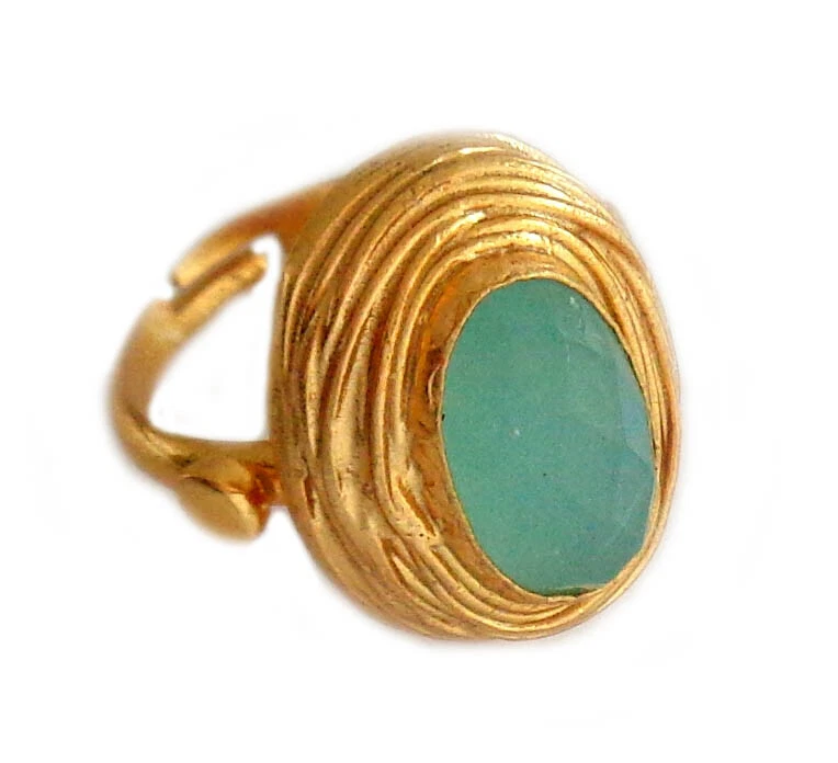 Aqua Chalcedony Ring Messing vergoldet variabel Ringgröße 50 - 54  IFR74F aqua